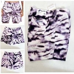 Trunks Surf & Swim Co Sz XL Ink Splash Tie Dye Black Sano Pattern Board Shorts